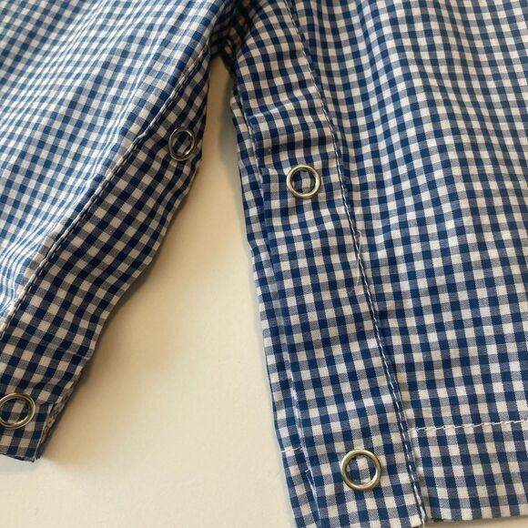 Lobster Embroidered in Red on Navy and White Checkered Overalls Longall 3T  - Picture 6 of 7